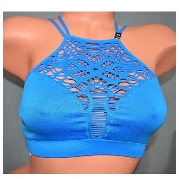 Victoria’s Secret high neck cut out unlined Bralette bra blue - Picture 2 of 3